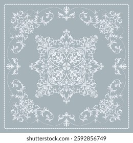 Design of elegant vector carpet print with filigree scrolls in victorian style