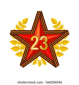 Design element for 23 february in flat style isolated on white background. Order of the Patriotic War and Saint George ribbon in shape of star. Vector illustration.