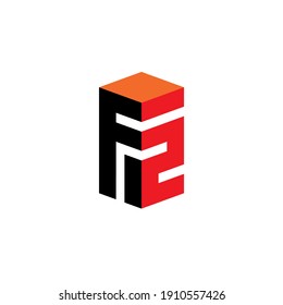 Design element or 3d icon. Letter F and number 2 - monogram or logotype. F2 logo.
