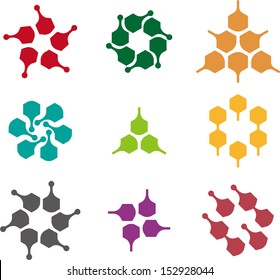 Design element. Abstract water molecule vector logo template set. You can use in biotechnology, energy, honey, water and electricity equipment, computer medical science concept icon.