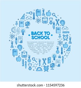 Design element of Back to school icons outline set, icons of school supplies. Welcome back to school badge. Learning and education. Vector illustration, eps 10.