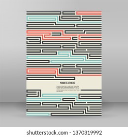 Design element background with maze texture. Gorgeous graphic image template white black tone for book psychology, creative problem solving, logical thinking, IT technology, vector Illustration eps10