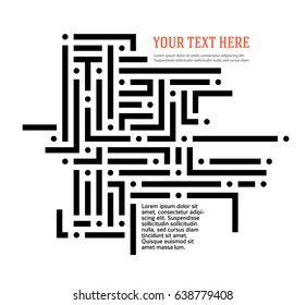 Design element background with maze texture.  Gorgeous graphic image template white black tone for book psychology, creative problem solving, logical thinking, IT technology, vector Illustration eps10