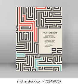 Design element background with maze texture. Gorgeous graphic image template white black tone for book psychology, creative problem solving, logical thinking, IT technology, vector Illustration eps10