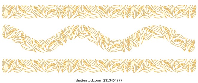 Design element for bakery. Floral ornament. Spikelets and ears of wheat. Editable outline stroke. Vector line.