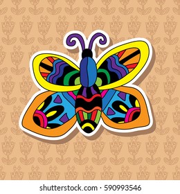 Design element. Beautiful butterfly on background of seamless pattern.