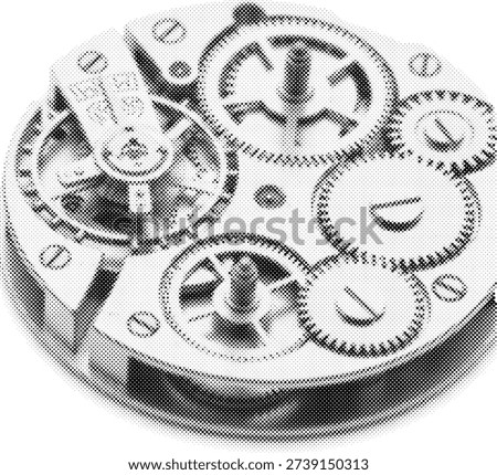 design element black white halftone graphic print clock gears watch