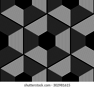 design element.  black and white hexagons seamless pattern
