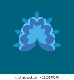 Design element for block printing in blue color in the centre on deep color background