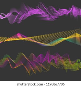 Design element broken blend gradient lines, vector stream lines, perspective, 3D, set of decorative elements for presentations