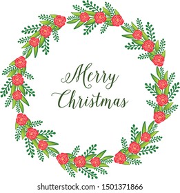 Design element of card merry christmas with decorative of green leafy flower frame. Vector