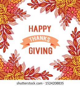 Design element for card thanksgiving, with art of vintage autumn leaf flower frame. Vector