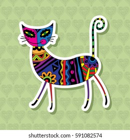 Design element. The cat on the background of seamless pattern.