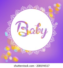 Design element for children's decor - inscription with lace edging on the background bokeh.