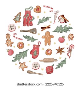 Elemento de diseño con panadería de Navidad y Año Nuevo. Ilustración vectorial.