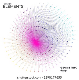 Design element circle. Isolated bold vector colors ring from. Flower, sea, tech form. Abstract glow wavy stripes of many glittering swirl created using Blend Tool. Vector illustration EPS10 