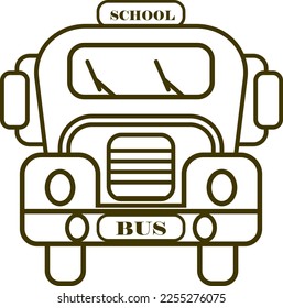 Design element with contour icon of school bus drawing in outline style