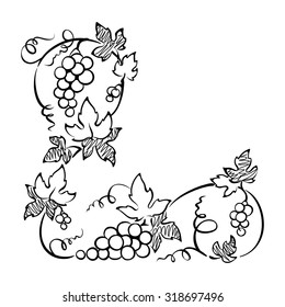 Design element, corner -- vine. Graphic illustration.