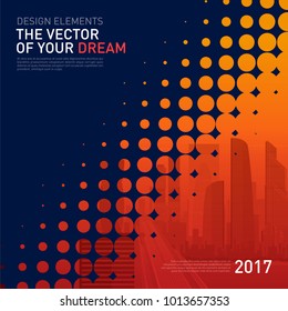 Design element for corporate graphic layout. Modern instagram post template design with coloured cityscape vector illustration for investment, business, real estate, construction.