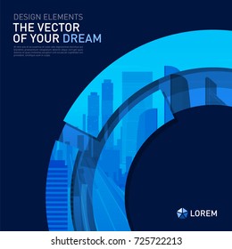 Design element for corporate graphic layout. Modern abstract geometry background template design whith colored cityscape vector illustration for investment, business, real estate, construction.