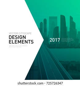 Design element for corporate graphic layout. Modern background template design with colored sitycape for investment, business, real estate, construction.