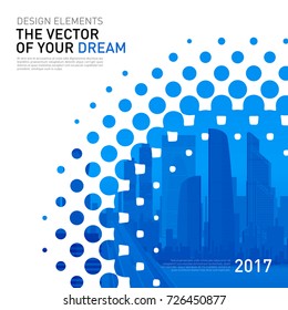 Design element for corporate graphic layout. Modern abstract geometry background template design whith colored cityscape vector illustration for investment, business, real estate, construction.