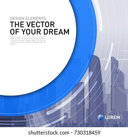Design element for corporate graphic layout. Modern abstract geometry background template design whith colored cityscape vector illustration for investment, business, real estate, construction.