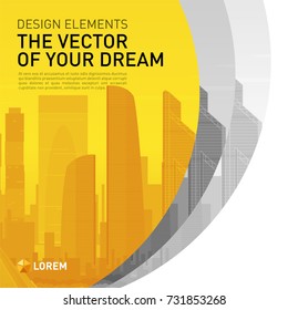 Design element for corporate graphic layout. Modern abstract geometry background template design whith colored cityscape vector illustration for investment, business, real estate, construction.
