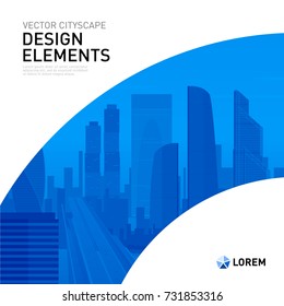 Design element for corporate graphic layout. Modern background template design with colored sitycape for investment, business, real estate, construction.