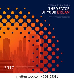 Design element for corporate graphic layout. Modern abstract geometry background template design whith colored cityscape vector illustration for investment, business, real estate, construction.