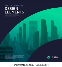 Design element for corporate graphic layout. Modern background template design with colored sitycape for investment, business, real estate, construction.