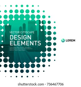 Design element for corporate graphic layout. Modern abstract geometry background template design whith colored cityscape vector illustration for investment, business, real estate, construction.