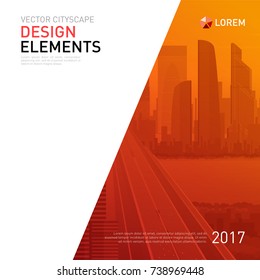 Design element for corporate graphic layout. Modern background template design with colored sitycape for investment, business, real estate, construction.