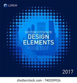 Design element for corporate graphic layout. Modern abstract geometry background template design whith colored cityscape vector illustration for investment, business, real estate, construction.