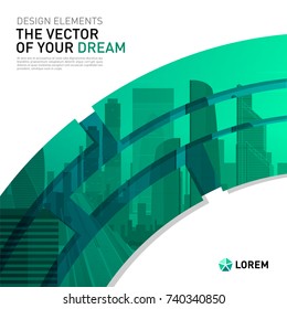Design element for corporate graphic layout. Modern abstract geometry background template design whith colored cityscape vector illustration for investment, business, real estate, construction.