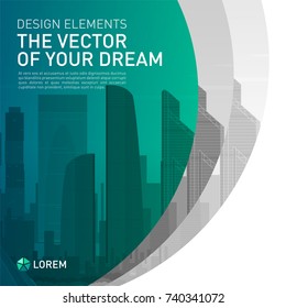 Design element for corporate graphic layout. Modern abstract geometry background template design whith colored cityscape vector illustration for investment, business, real estate, construction.
