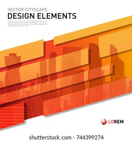 Design element for corporate graphic layout. Modern abstract geometry background template design whith colored cityscape vector illustration for investment, business, real estate, construction.