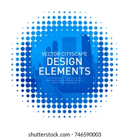 Design element for corporate graphic layout. Modern abstract geometry background template design whith colored cityscape vector illustration for investment, business, real estate, construction.