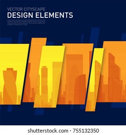 Design element for corporate graphic layout. Modern abstract geometry background template design whith colored cityscape vector illustration for investment, business, real estate, construction.