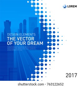 Design element for corporate graphic layout. Modern abstract geometry background template design whith colored cityscape vector illustration for investment, business, real estate, construction.