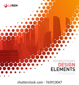 Design element for corporate graphic layout. Modern abstract geometry background template design whith colored cityscape vector illustration for investment, business, real estate, construction.