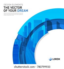 Design element for corporate graphic layout. Modern abstract geometry background template design whith colored cityscape vector illustration for investment, business, real estate, construction.
