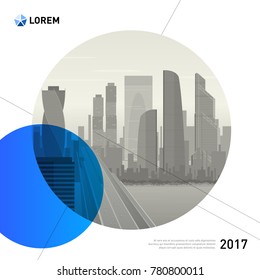 Design element for corporate graphic layout. Modern abstract geometry background template design whith colored cityscape vector illustration for investment, business, real estate, construction.
