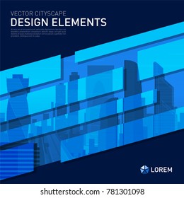 Design element for corporate graphic layout. Modern abstract geometry background template design whith colored cityscape vector illustration for investment, business, real estate, construction.