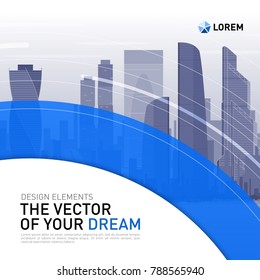 Design element for corporate graphic layout. Modern abstract geometry background template design whith colored cityscape vector illustration for investment, business, real estate, construction.