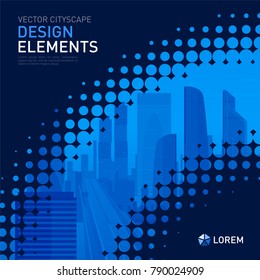Design element for corporate graphic layout. Modern abstract geometry background template design whith colored cityscape vector illustration for investment, business, real estate, construction.