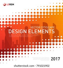 Design element for corporate graphic layout. Modern abstract geometry background template design whith colored cityscape vector illustration for investment, business, real estate, construction.