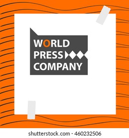 Design element of corporate identity with vector logo world press company. Illustration global news politics. Concept image of stylized wolf.