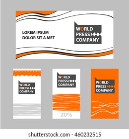 Design element of corporate identity with vector logo world press company. Illustration global news politics. Concept image of stylized wolf.