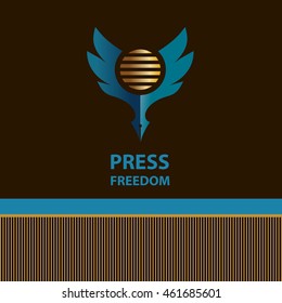 Design element of corporate identity with vector logo freedom world press company. Illustration global news politics. Blue eagle on color background.